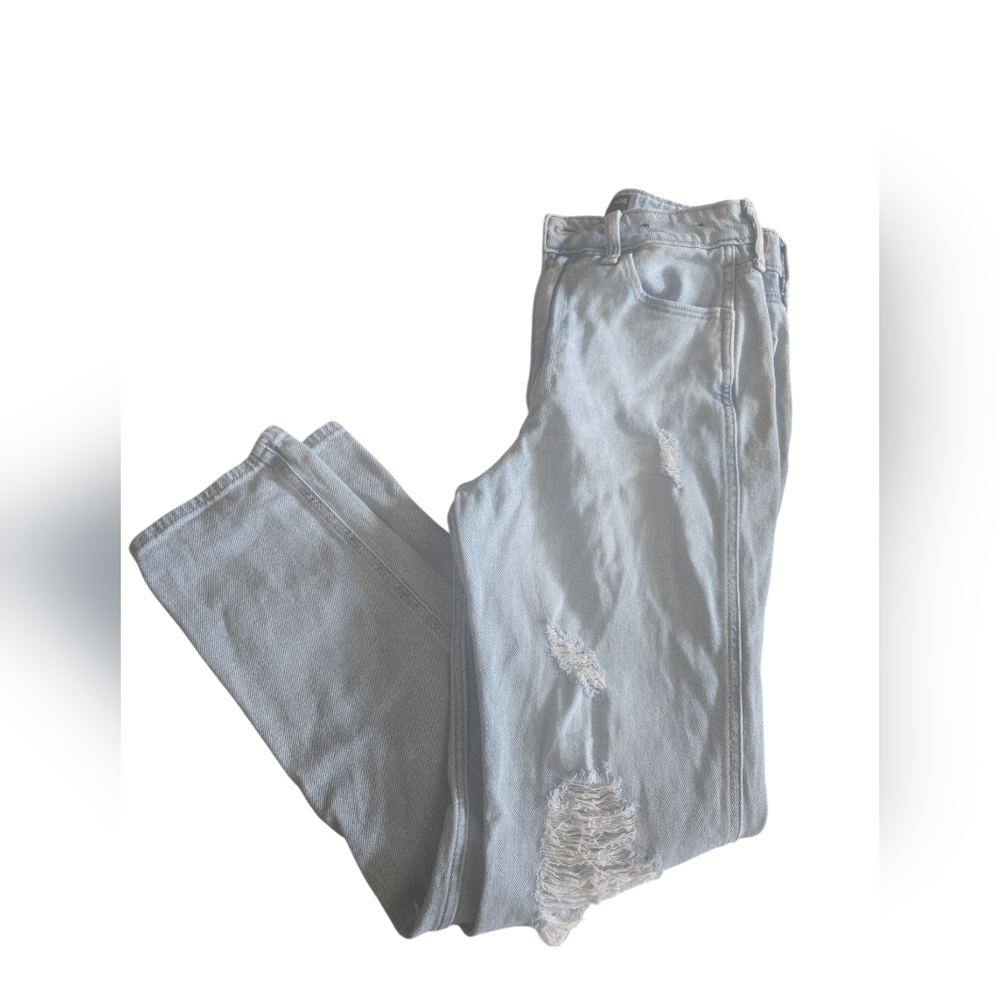 Hollister Ultra High-Rise Mom Distressed Light Wash Jean Womens Sz 25 Short